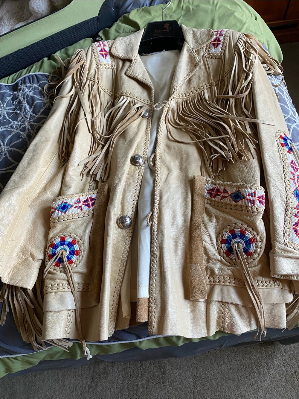 Burray Olen Fringed Beaded Suede Jacket- Cream